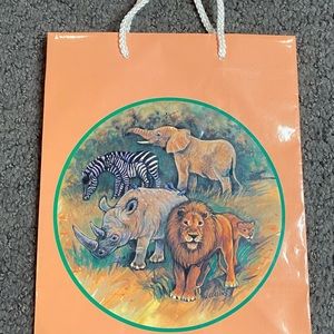 Vintage 1995 Loomco Safari Animal Gift Bag Elephant Lion Rhino 7” x 8.75” x 3.75